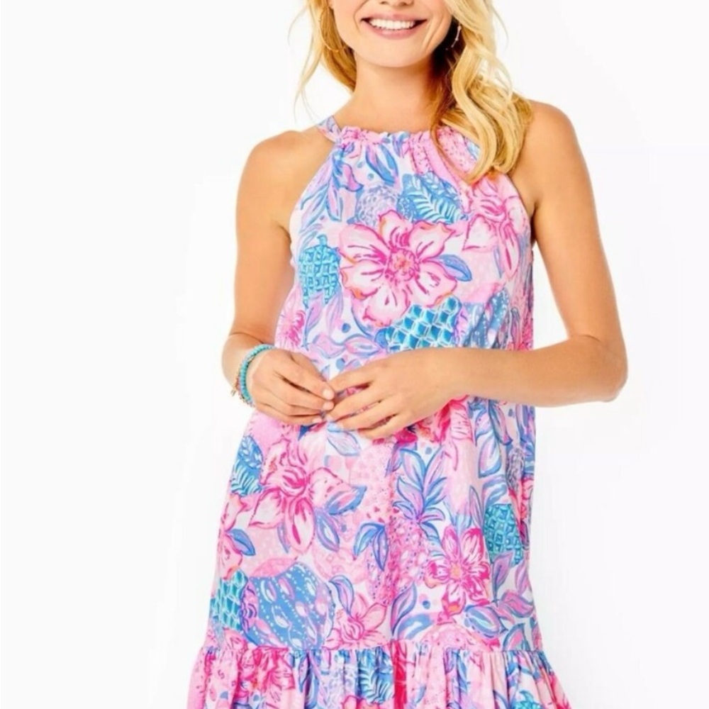 EUC Lilly Pulitzer Saira Floral Pink and Blue Dress. - Picture 2 of 7